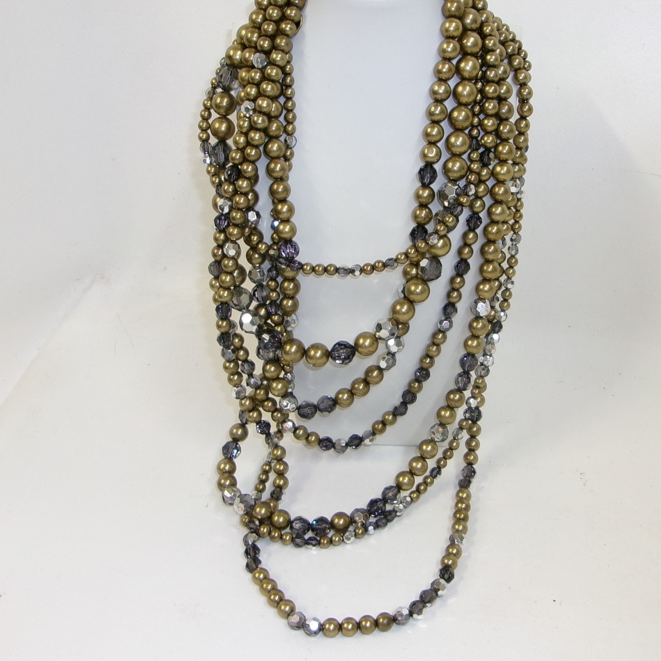Graziano Multi-Strand Gold & Faceted Gray Beaded Necklace
